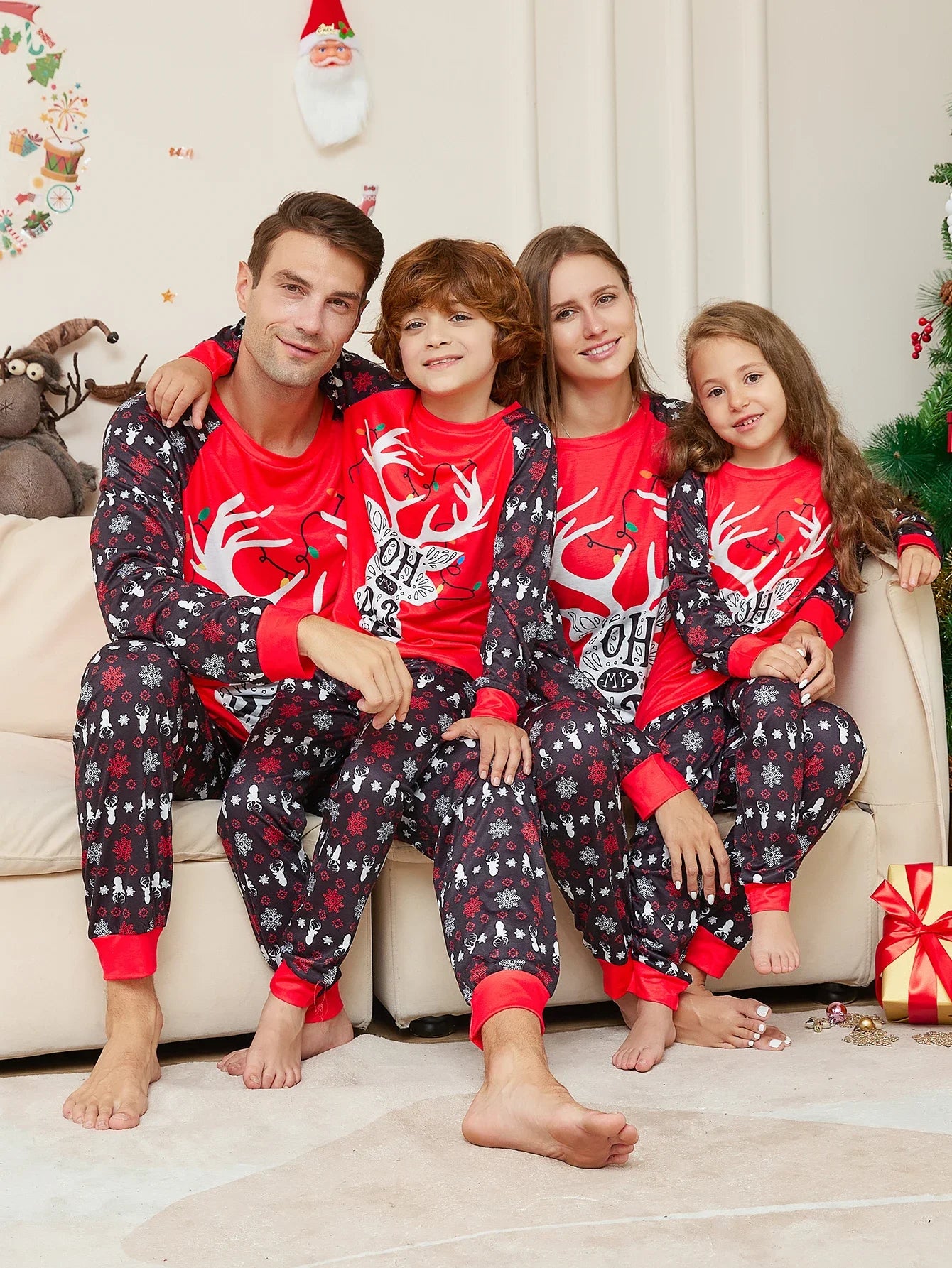 2023 Family Christmas Pajamas Matching Set Xmas Deer Print Pijamas Mother  Daughter Father Son Outfit Family Homewear Suit 